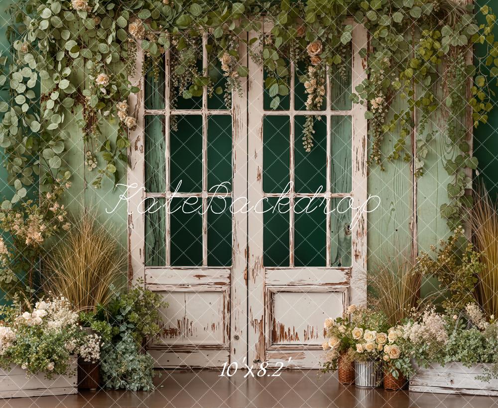 Kate Spring Vintage French Door Greenery Floral Arrangement Backdrop Designed by Emetselch