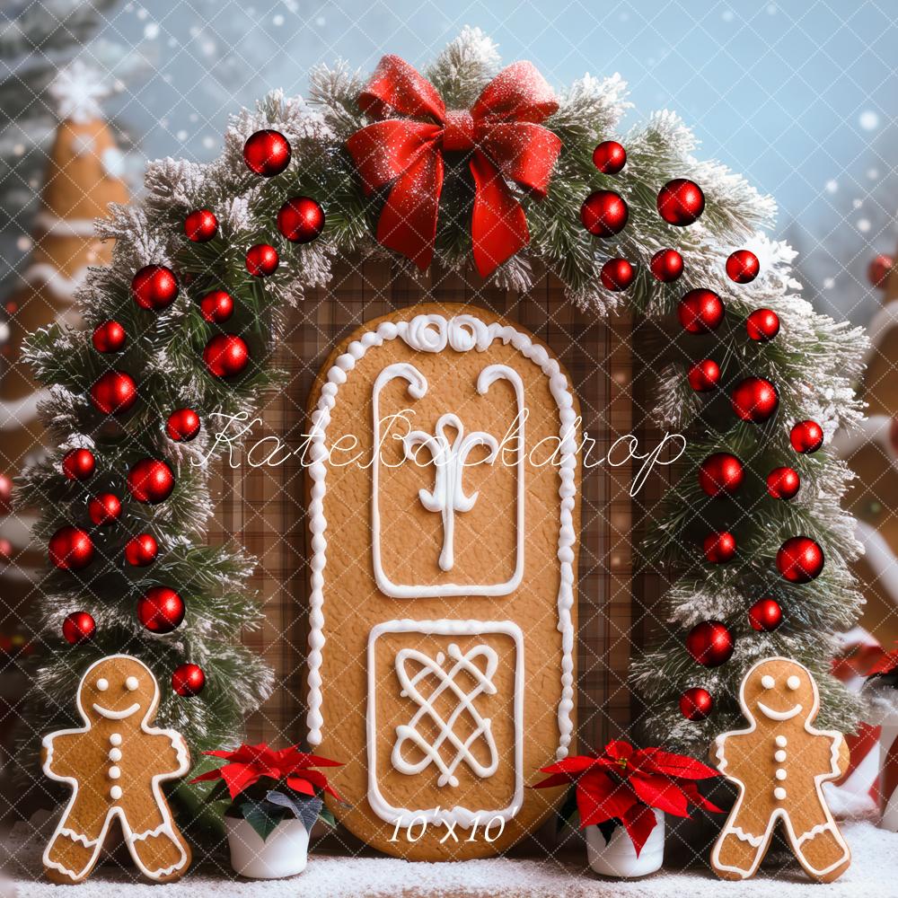 Kate Christmas Gingerbread Door Garland Cookies Bow Backdrop Designed by Mini MakeBelieve