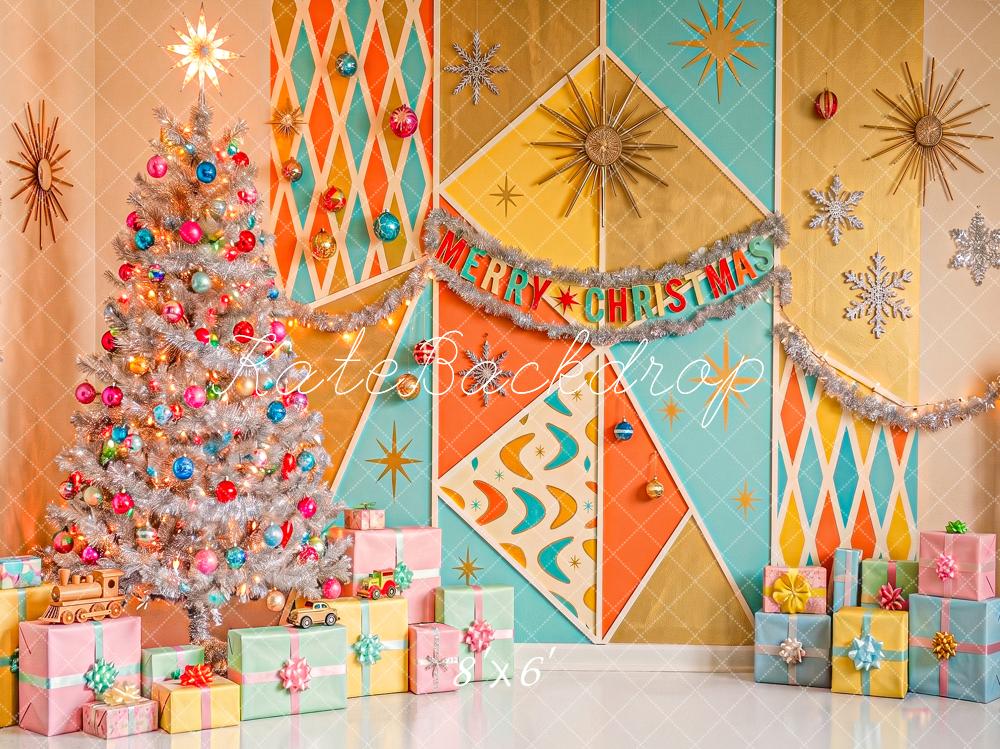 Kate Atomic Era Retro Christmas Retro Wall Christmas Tree Presents Printed Backdrop Designed by Angela Miller