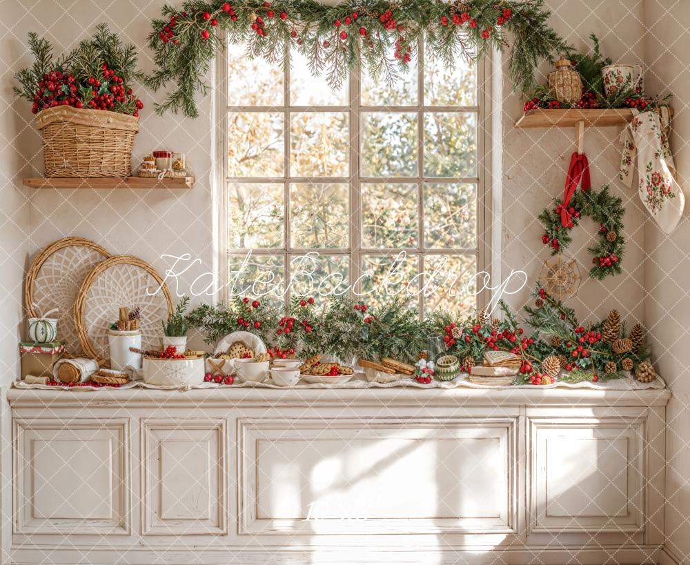 Kate Christmas Kitchen Cabinet Window White Backdrop Designed by Emetselch