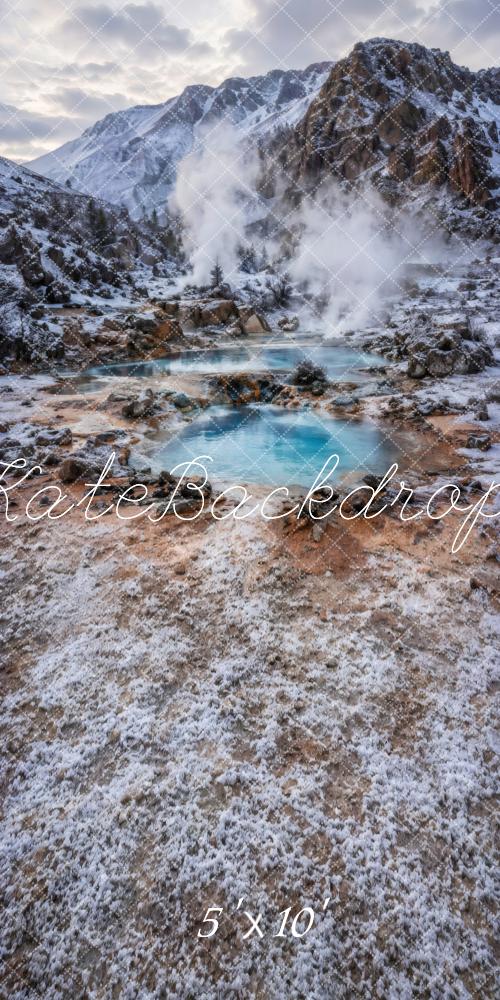 Kate Sweep Winter Snowy Mountain Hot Spring Printed Backdrop Designed by Vertigo Productions