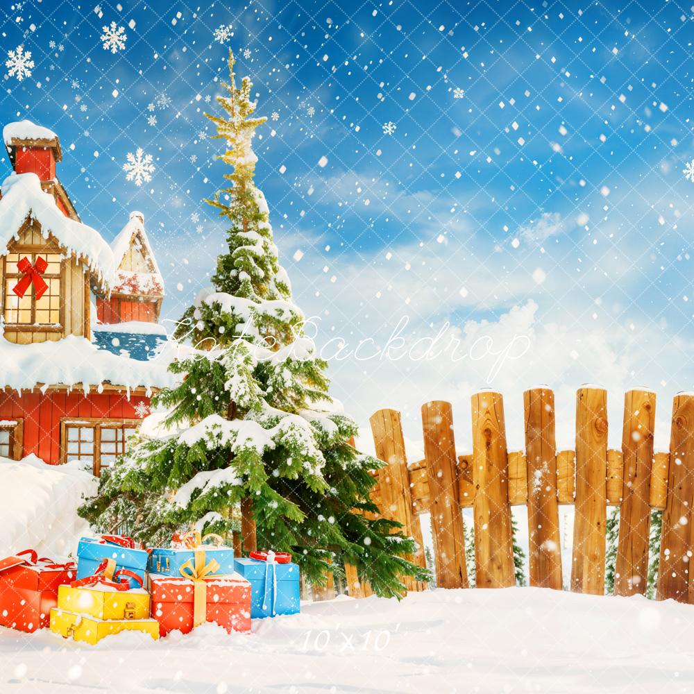 Kate Christmas Tree Gifts Snowy Village Backdrop Designed by Emetselch