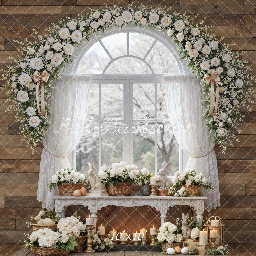 Kate Easter Bunny Flower Arch Window Wood Wall Backdrop Designed by Mini MakeBelieve