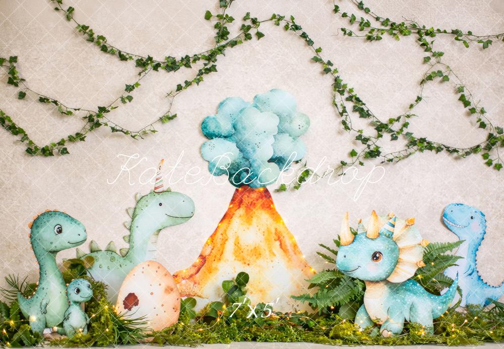 Kate Cake Smash Dinosaur Volcano Jungle Vines Printed Backdrop Designed by Megan Leigh Photography