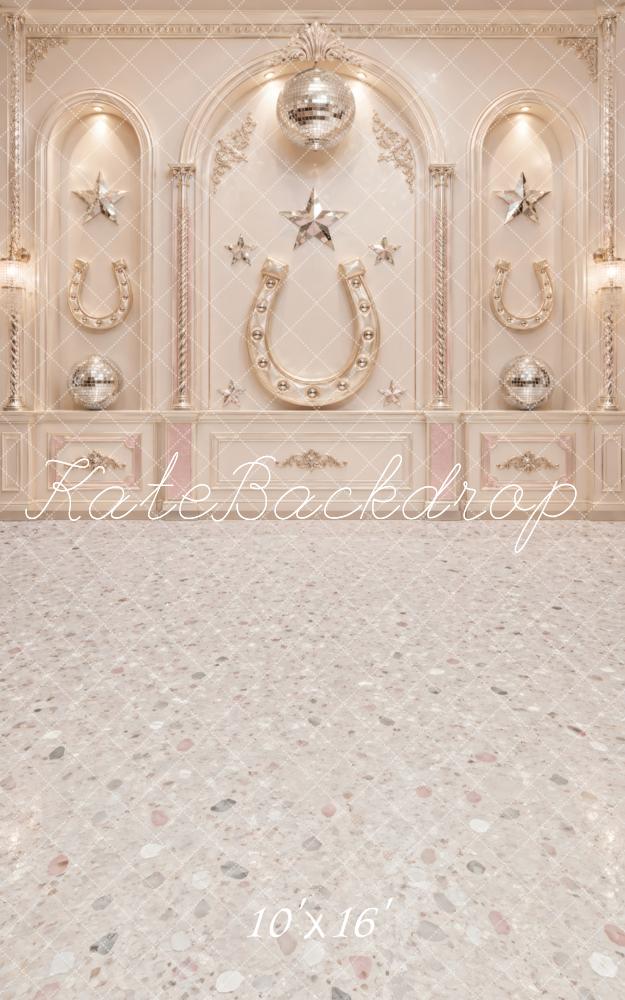 Kate Sweep Champagne Horseshoe Disco Ball Star Wall Printed Backdrop Designed by Vertigo Productions
