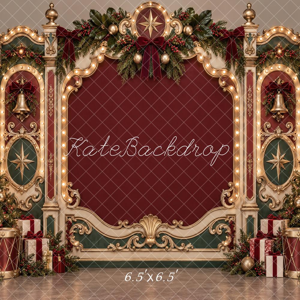 Kate Christmas Ornate Vintage Frame Victorian Burgundy Gold Wall Printed Backdrop Designed by Vertigo Productions