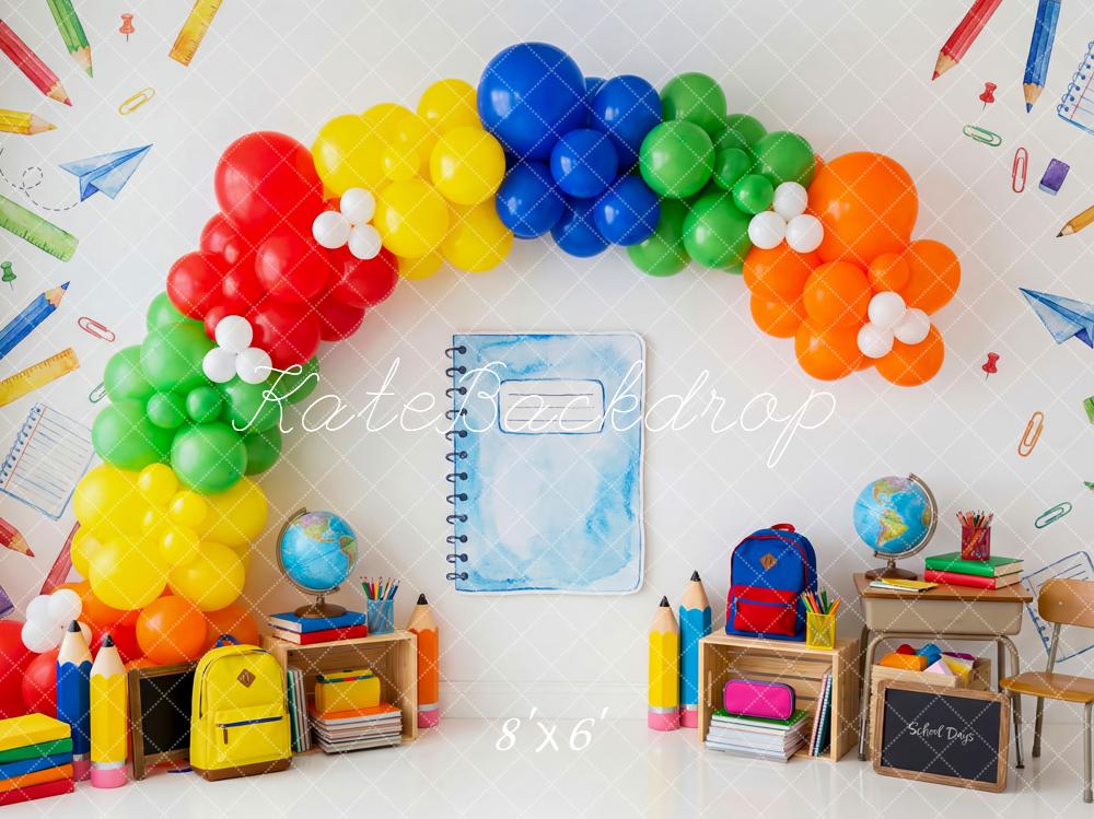 Kate Back to School Balloon Arch Classroom Supplies Printed Backdrop Designed by Patty Roberts