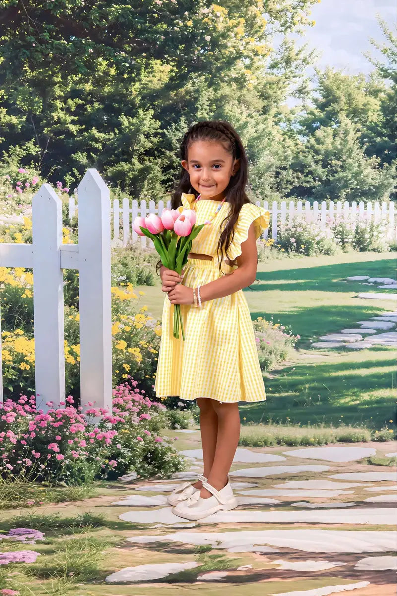 Kate Spring White Fence Path Floral Garden Backdrop Designed by Emetselch