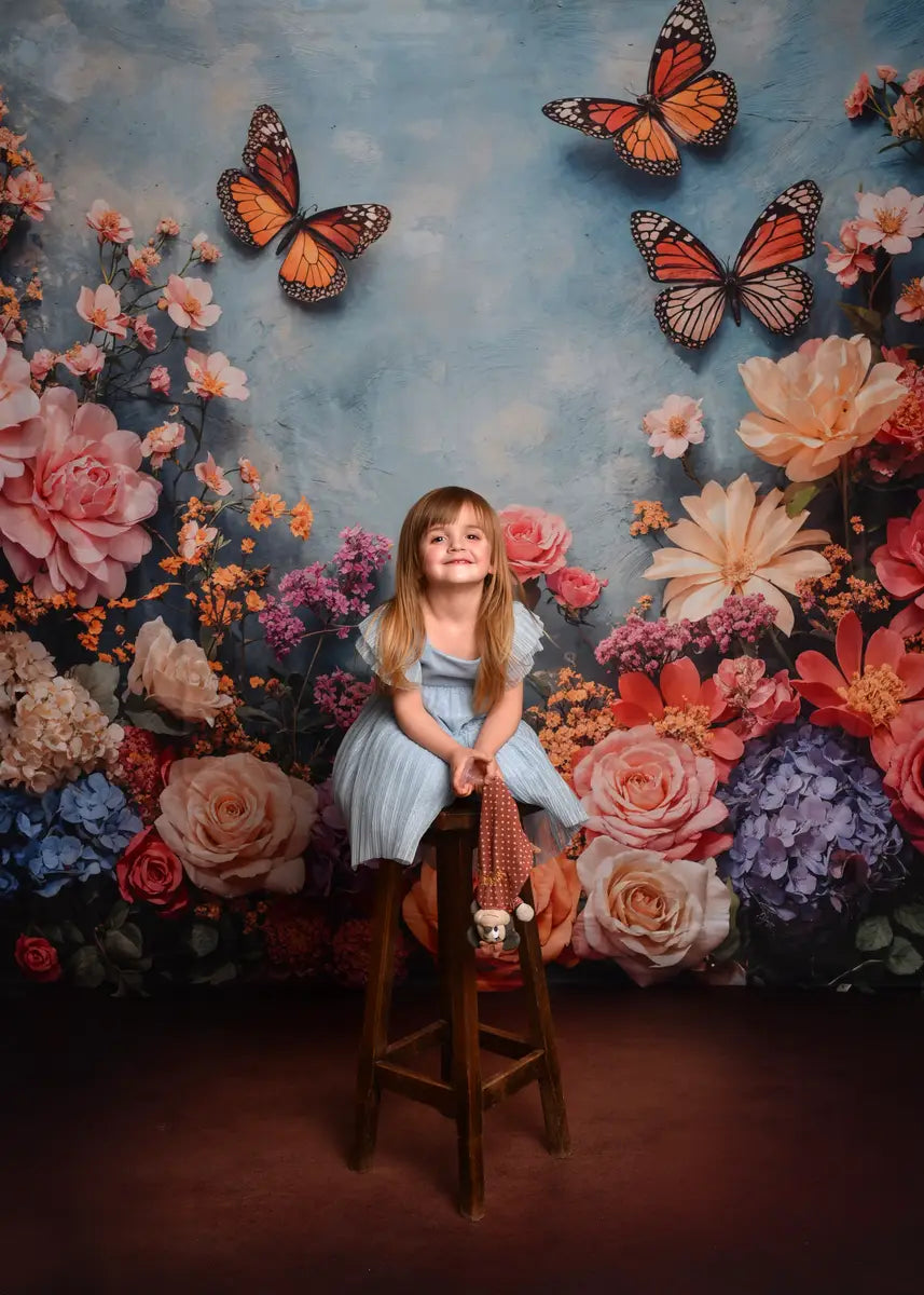 Fondo de Jardín de Mariposas Florales de Primavera Diseñado por Emetselch