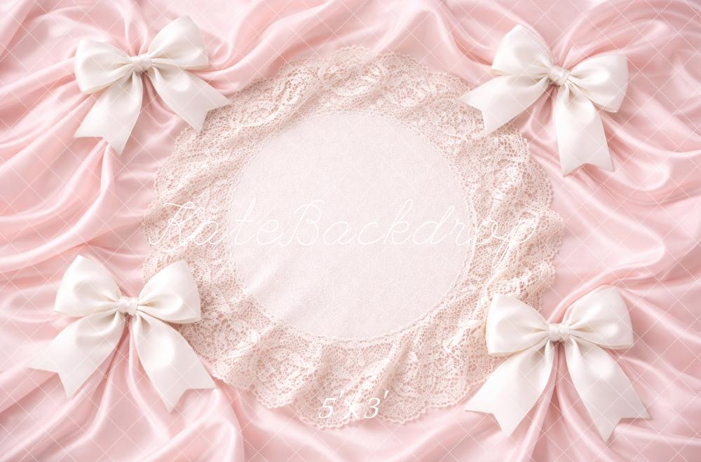 Kate Newborn Pink Satin Bows Lace Doily Backdrop Designed by Megan Leigh Photography