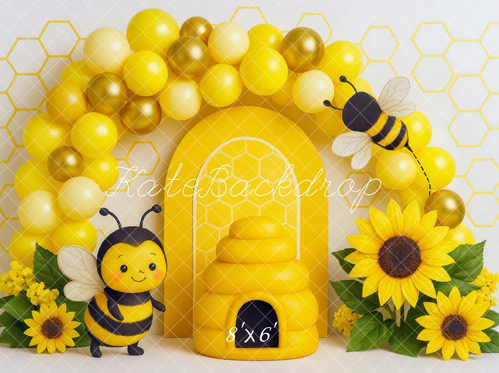 Kate Cake Smash Bumblebee Sunflower Balloon Backdrop Designed by Mini MakeBelieve