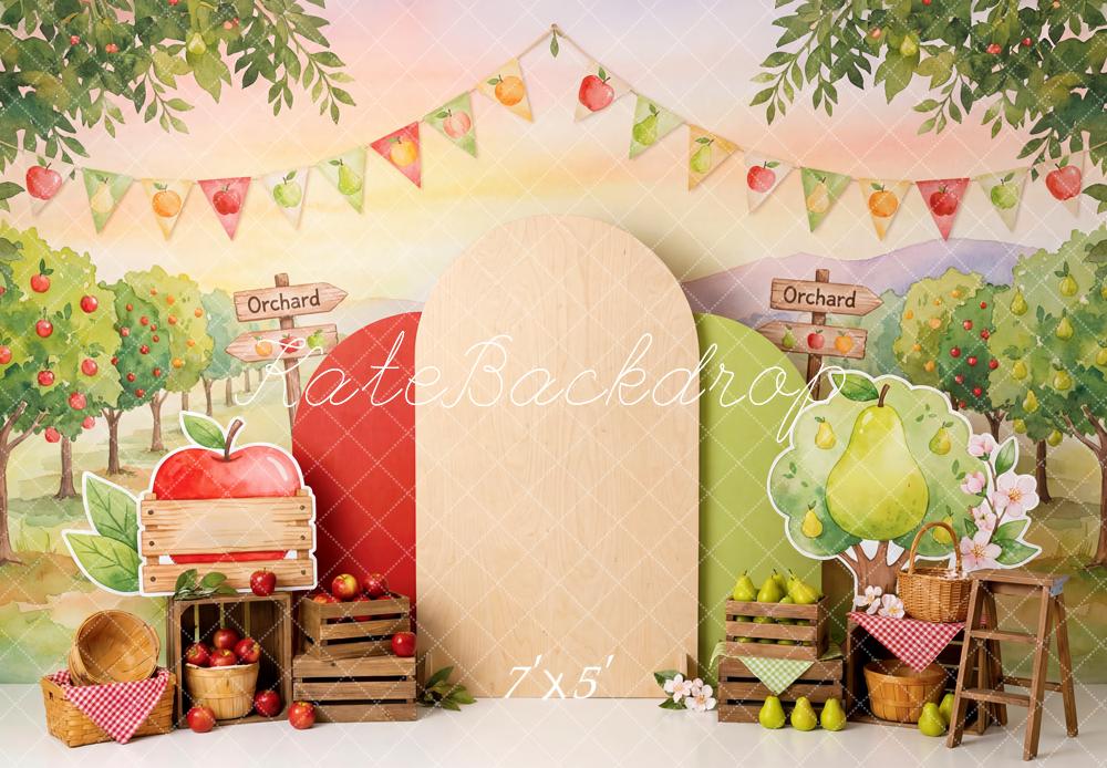 Kate Orchard Apple Pear Crates Baskets Trees Printed Backdrop Designed by Patty Roberts