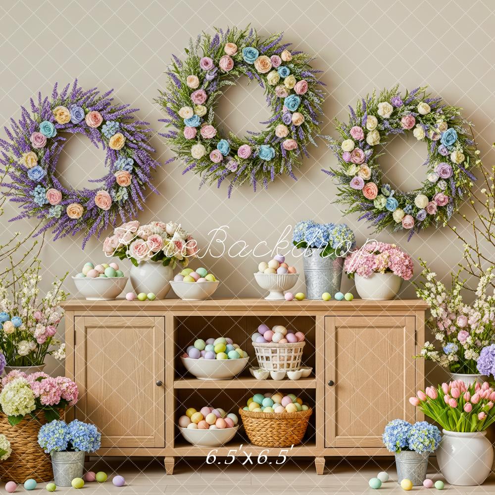 Kate Easter Flower Arch Wreaths Pastel Eggs Cabinet Backdrop Designed by Patty Roberts