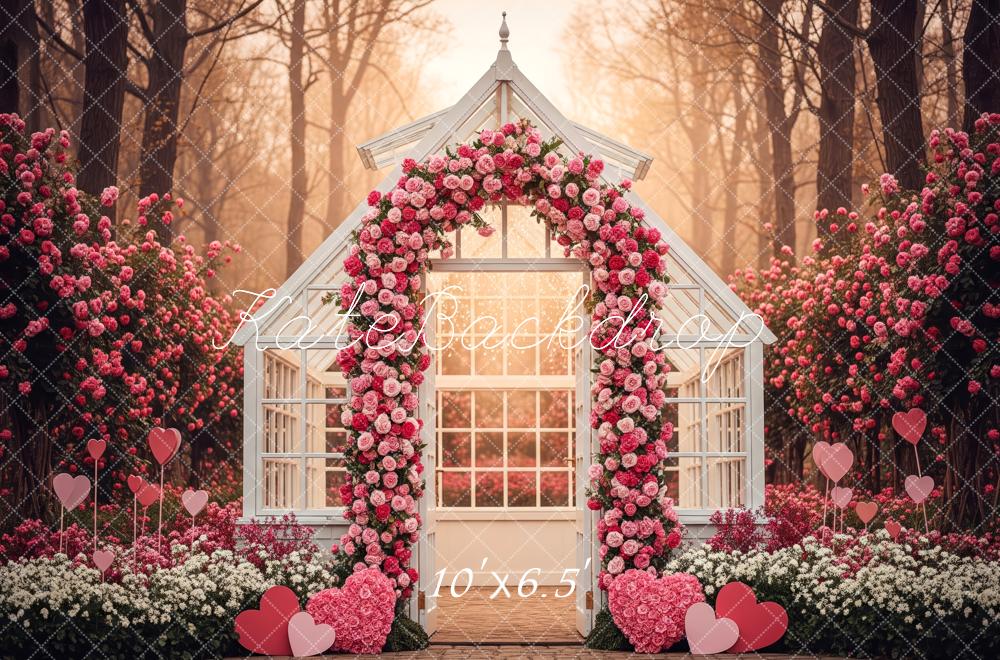 Kate Valentine's Day Flower Arch Pink Greenhouse Backdrop Designed by Patty Roberts