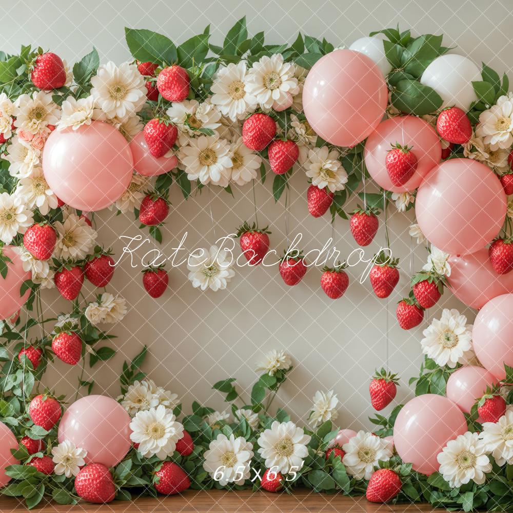 Spring Strawberry Flower Balloon Arch Foto Achtergrond Designed by Emetselch