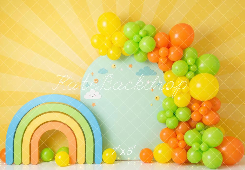 Kate Birthday Rainbow Balloons Sunshine Wall Printed Backdrop Designed by Patty Roberts
