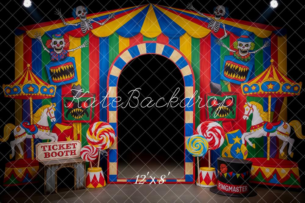 Kate Halloween Carnival Horror Circus Tent Clown Carousel Skeleton Printed Backdrop Designed by Patty Roberts