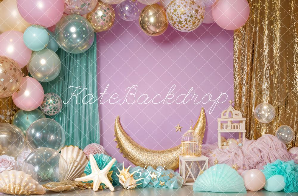 Kate Cake Smash Mermaid Pastel Balloon Backdrop Curtain Designed by Emetselch