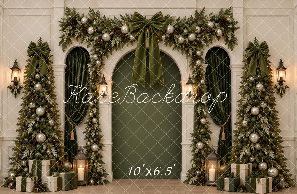 Kate Christmas Trees Green Arch Garland Bow Gifts Printed Backdrop Designed by Emetselch