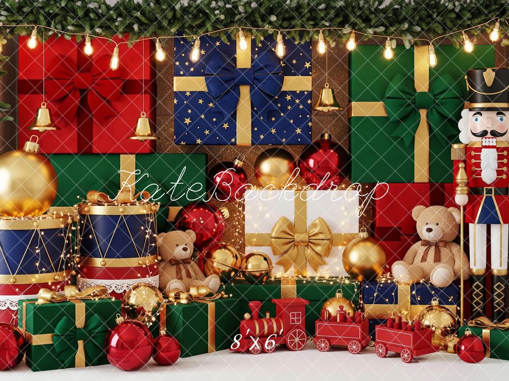 Kate Christmas Nutcracker Gift Boxes Drum Train Teddy Bear Backdrop Designed by Patty Roberts