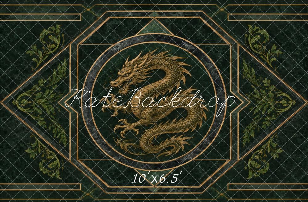 Kate Dark Green Dragon Art Deco Geometric Printed Backdrop Designed by Vertigo Productions