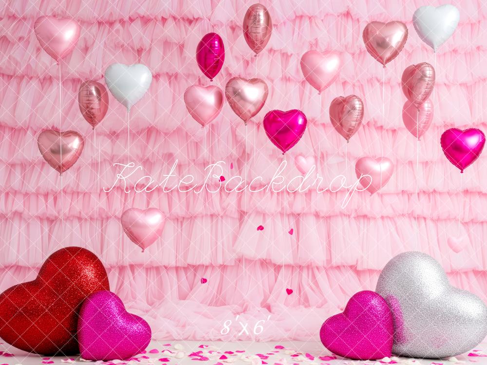 Kate Valentine's Day Pink Ruffle Heart Balloons Glitter Hearts Backdrop Designed by Patty Roberts