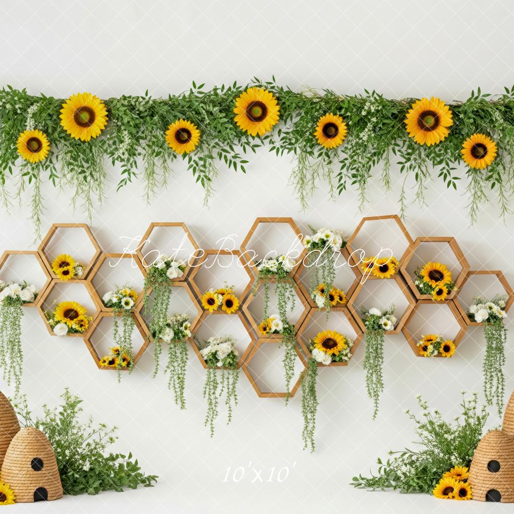Kate Cake Smash Sunflower Honeycomb Beehive Greenery Backdrop Designed by Patty Roberts