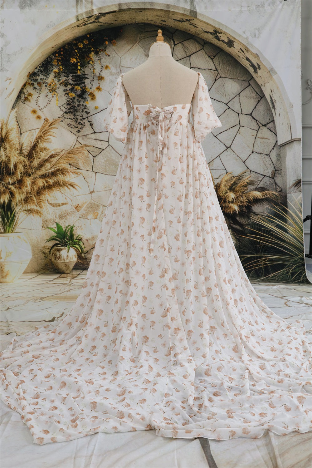 Chiffon Bloem Geprinte Witte Zwangerschaps Fotoshoot Jurk Designed by