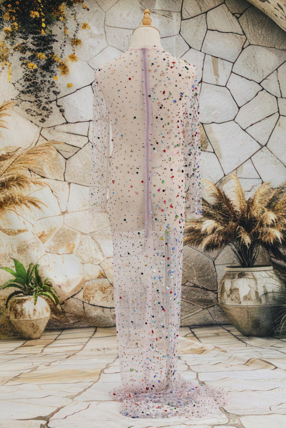 Bead Geborduurde Mesh Halve Mouw Staart Maternity Photoshoot Jurk