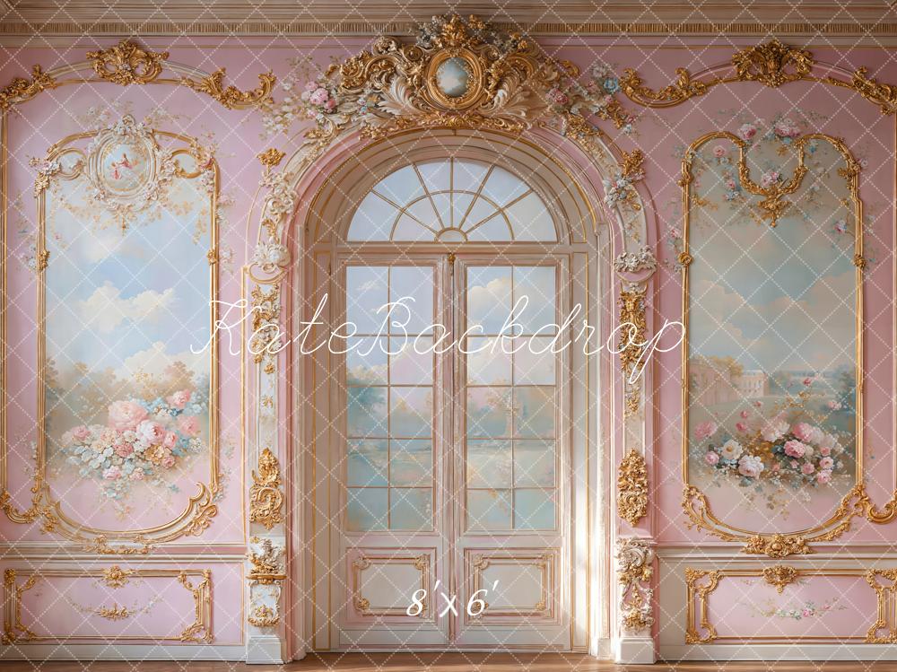 Kate Elegant Arch Vintage Floral Pink Wall Backdrop Designed by Emetselch