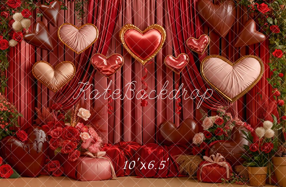 TEST Kate Valentine's Day Heart Balloons Red Roses Curtains Backdrop Designed by Emetselch