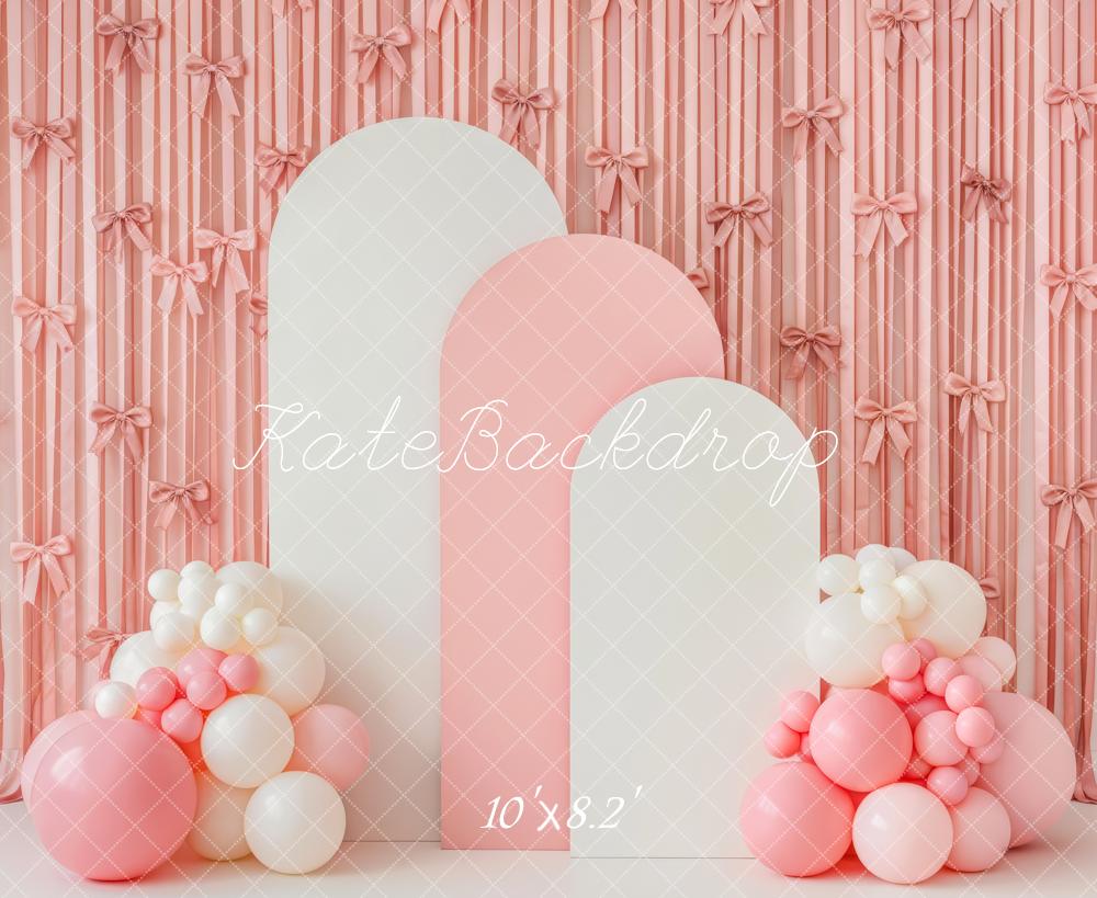 Kate Cake Smash Pink Ribbon Wall Balloon Arch Backdrop Designed by Patty Roberts