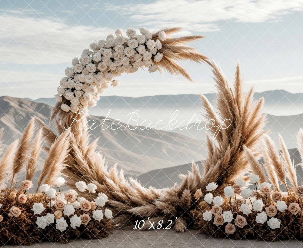 Kate Boho Flower Arch Pampas Grass Mountains Backdrop Designed by Patty Roberts