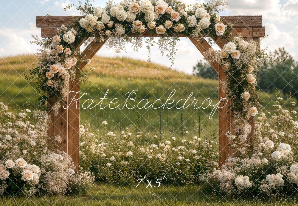 Kate Outdoor Romantic Flower Arch Grass Backdrop Designed by Emetselch