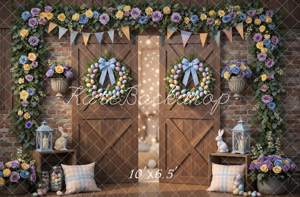Kate Easter Bunny Pastel Flower Arch Barn Door Backdrop Designed by Mini MakeBelieve