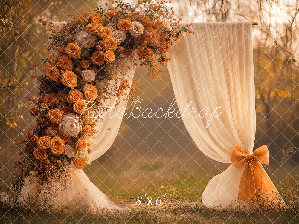 Kate Fall Outdoor Flower Arch Curtain Forest Orange Backdrop Designed by Emetselch