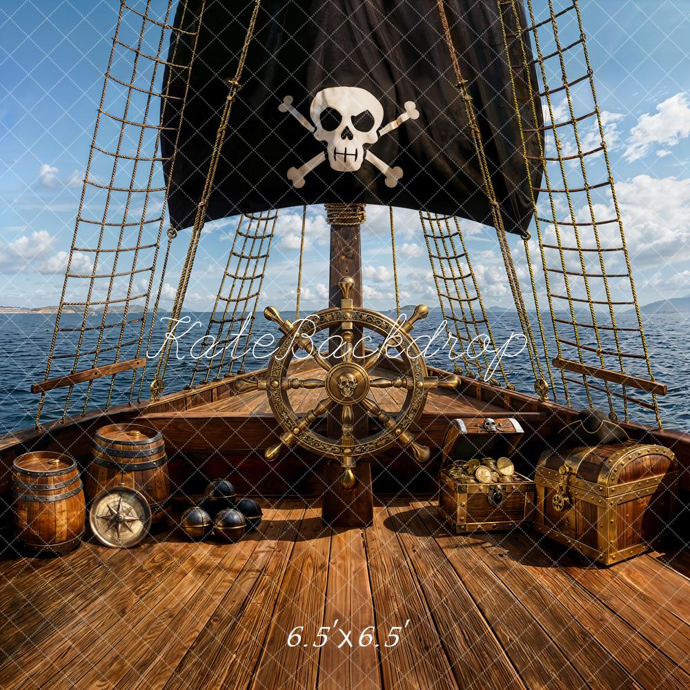 Kate Pirate Ship Wheel Treasure Chest Ocean Backdrop Designed by Emetselch