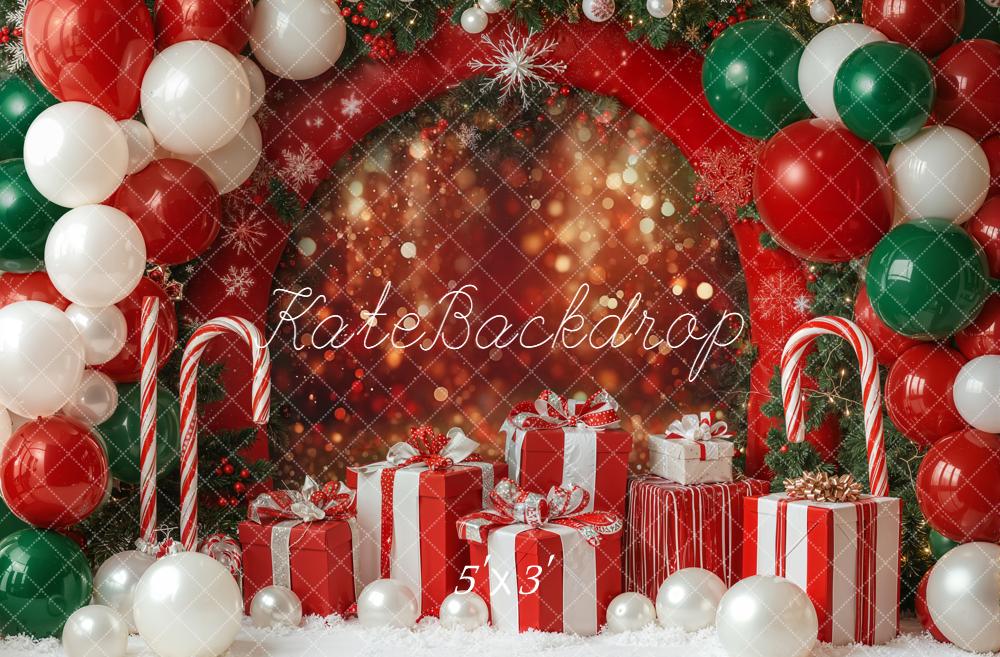 Kate Christmas Balloon Arch Candy Cane Gift Boxes Backdrop Designed by Emetselch