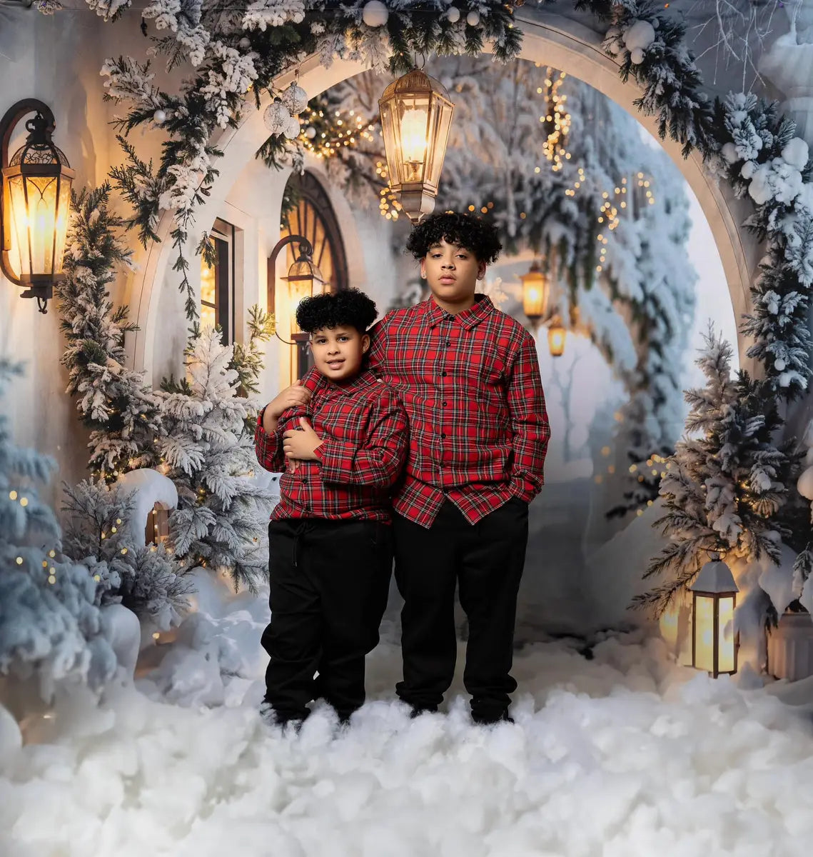 Kate Winter Christmas White Flower Arch Snowy Hallway Backdrop Designed by Emetselch