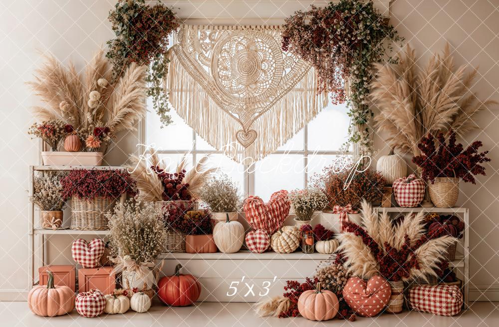 Kate Valentine Boho Macrame Pumpkin Floral Window Backdrop Designed by Emetselch