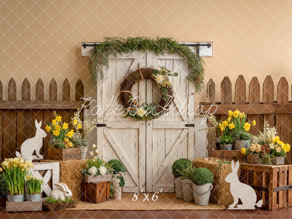 Kate Easter Bunny Barn Door Yellow Flowers Backdrop Designed by Emetselch