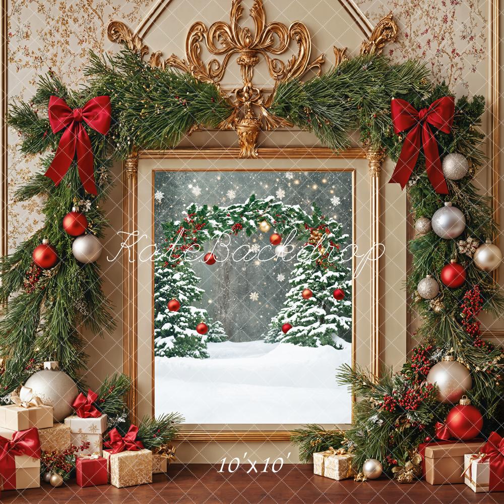 Kate Christmas Garland Snow Gifts Retro Backdrop Designed by Emetselch