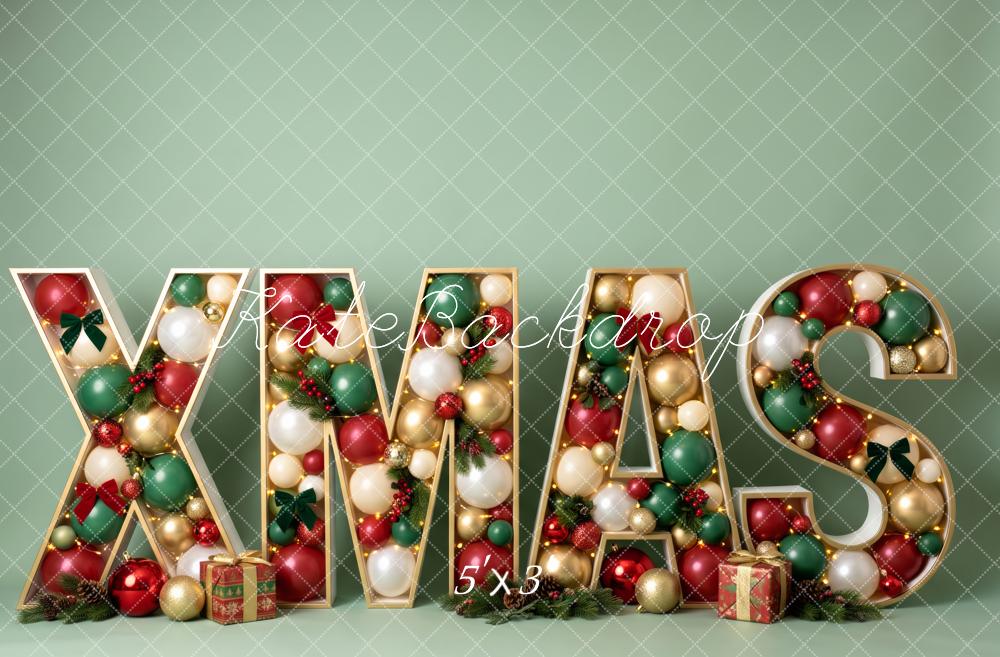 Kate Christmas XMAS Ballons Letters Green Printed Backdrop Designed by Patty Roberts