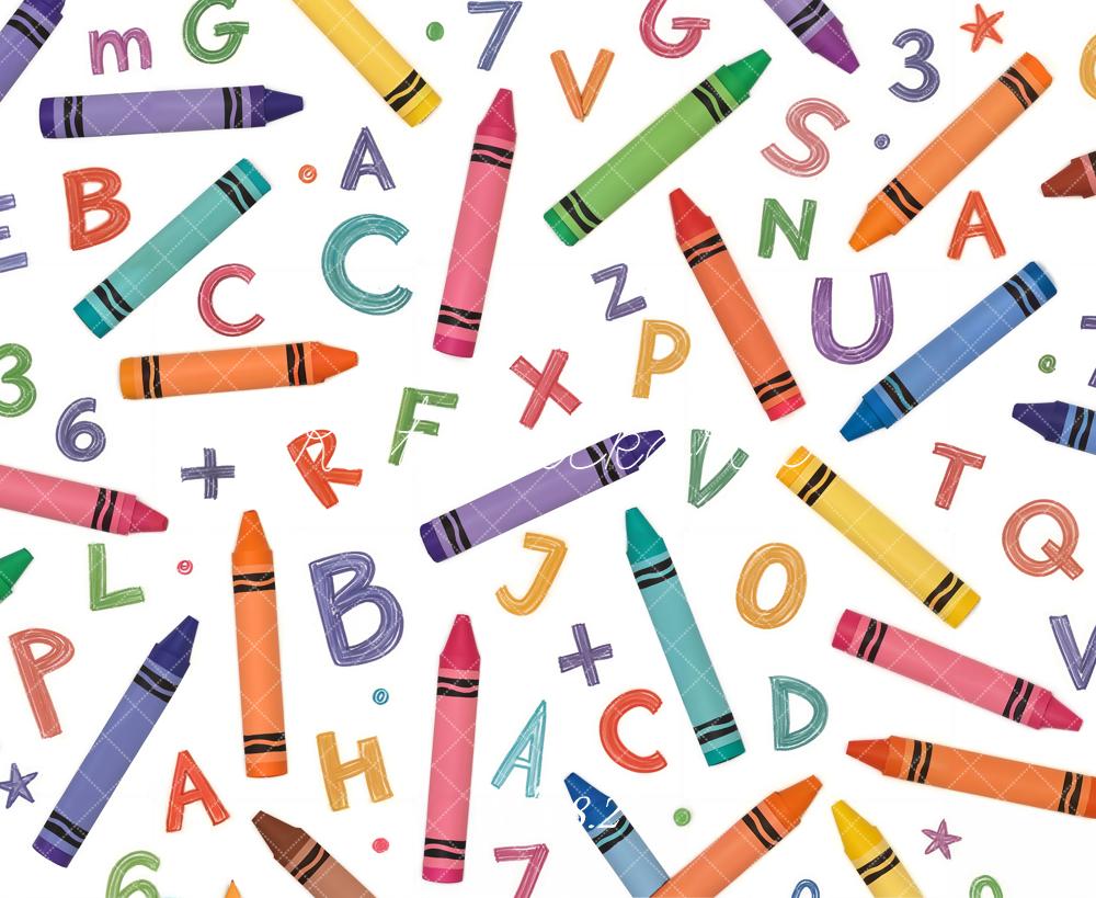 Kate Back to School Crayons Letters Numbers Printed Backdrop Designed by Chain Photography