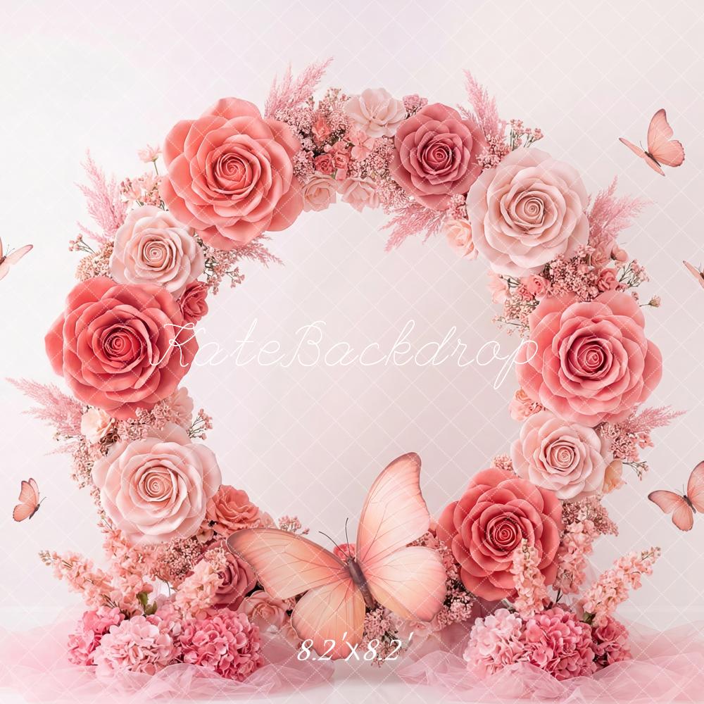 Kate Mother's Day Flower Arch Pink Roses Butterflies Printed Backdrop Designed by Patty Roberts
