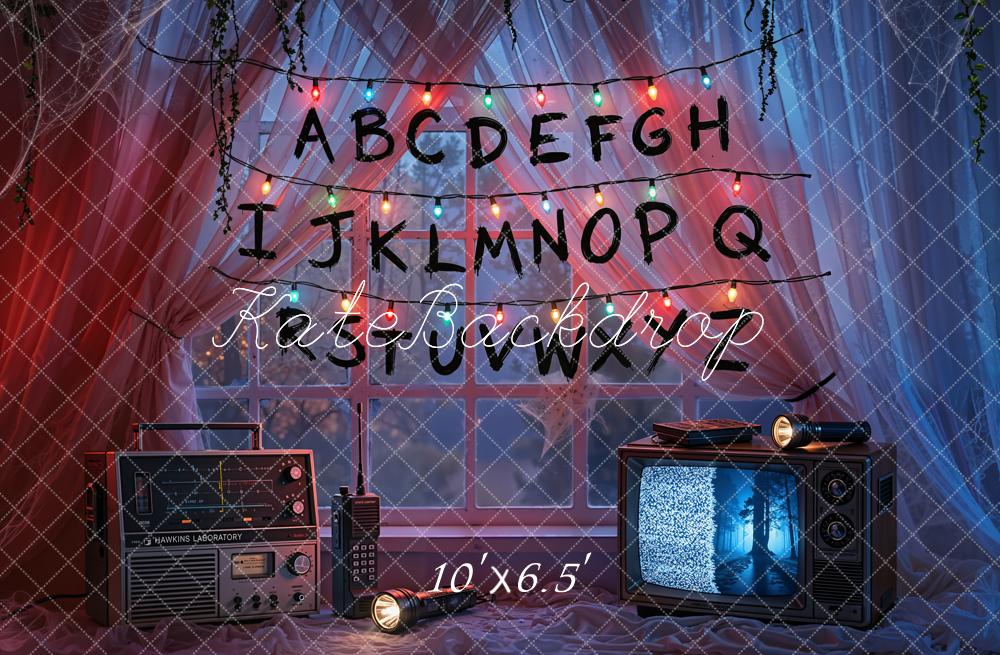 Kate Alphabet Lights Retro TV Window Printed Backdrop Designed by Emetselch