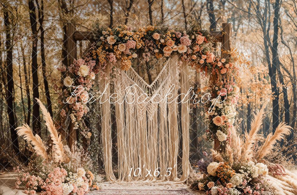 Boho Macrame Flower Arch Forest Foto Achtergrond Designed by Emetselch