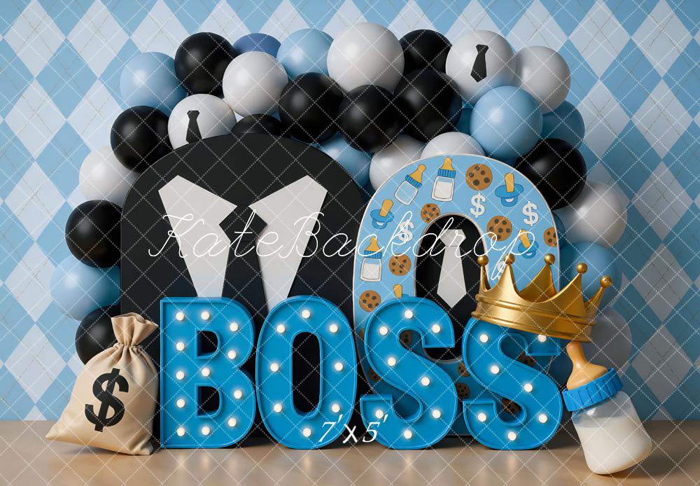Kate Cake Smash Boss Baby Blue Celebration Backdrop Designed by Mini MakeBelieve