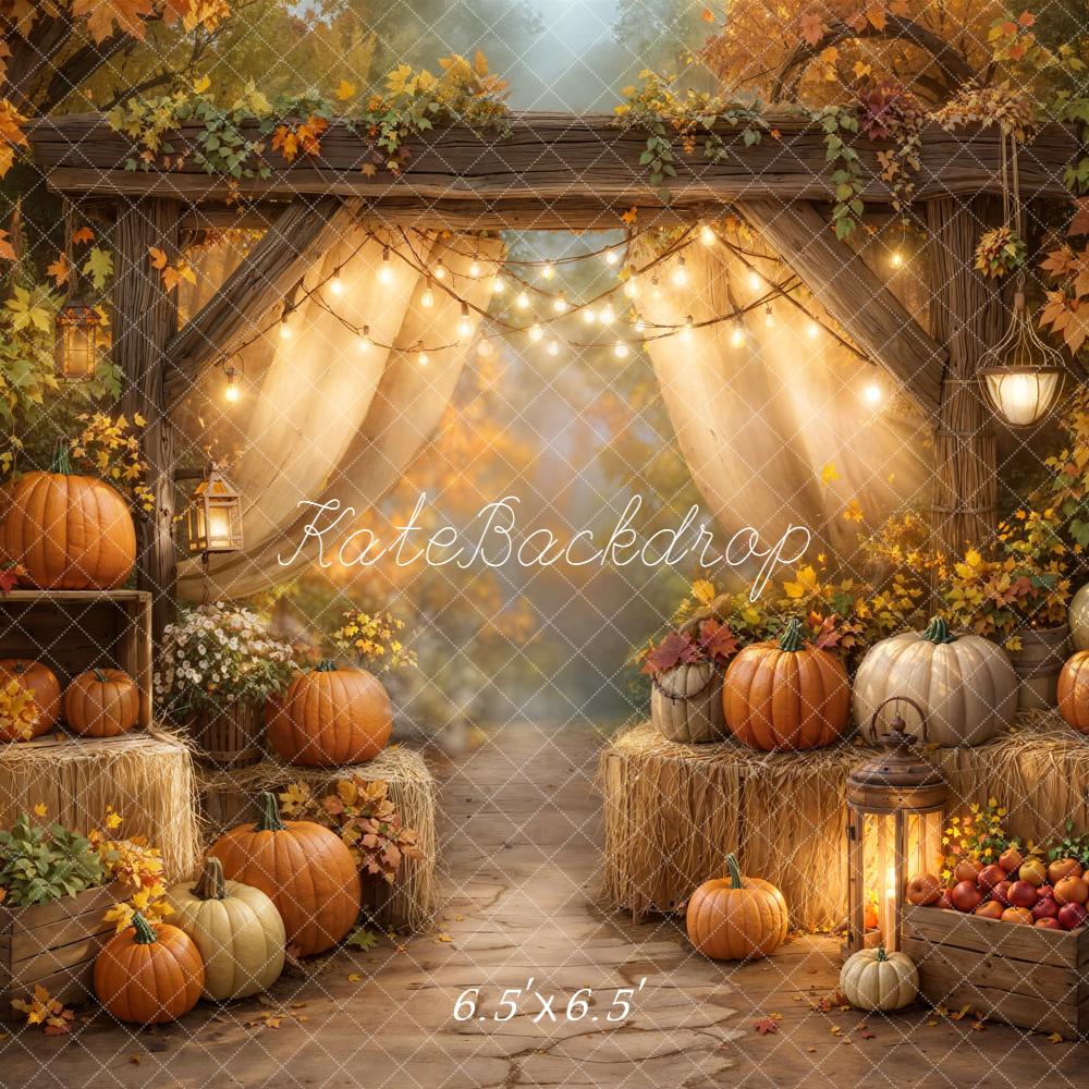 Kate Fall Pumpkin Hay Bale Lantern Archway Backdrop Designed by Emetselch
