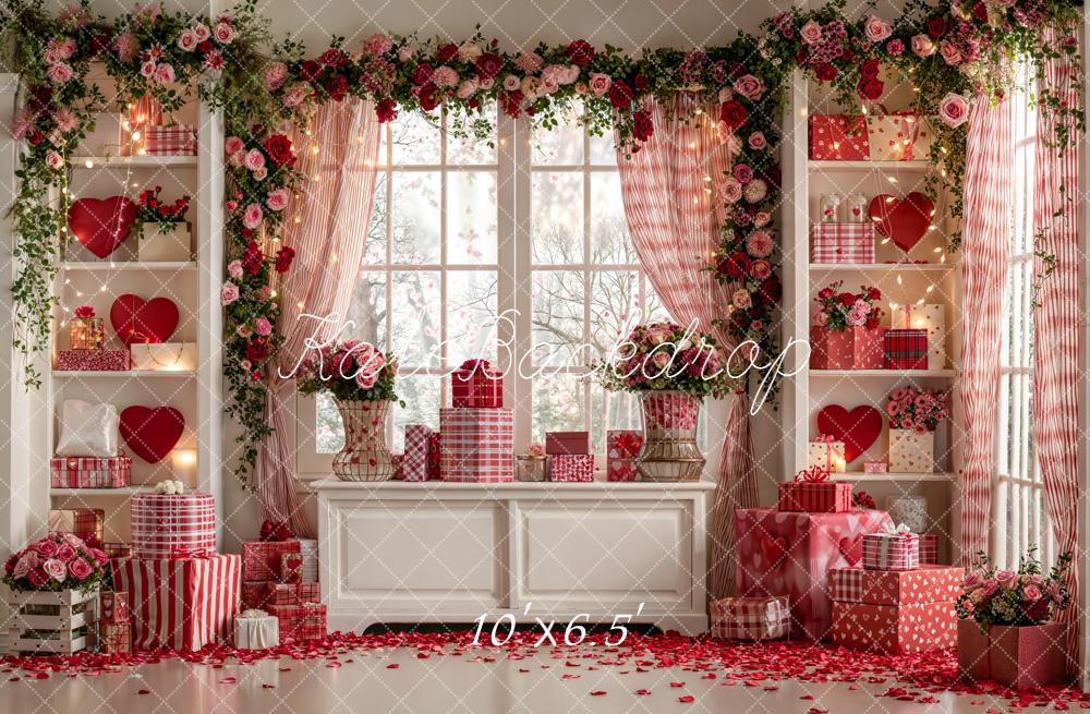 Kate Valentine's Day Heart Shelves Gifts Floral Window Backdrop Designed by Emetselch